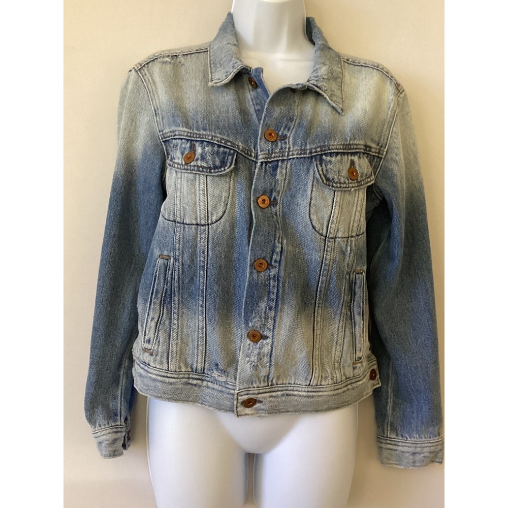Nick S Friedberg NSF Denim Jean Jacket Womens Small Blue Gradient Distressed